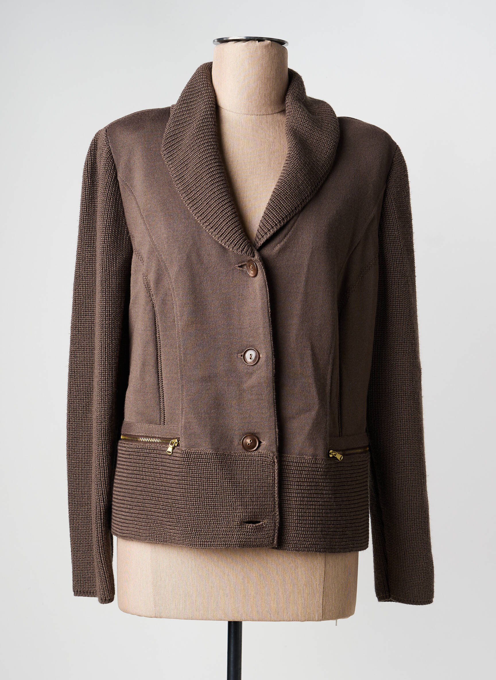 Gilet manches longues stretch marron PAUPORTÉ femme