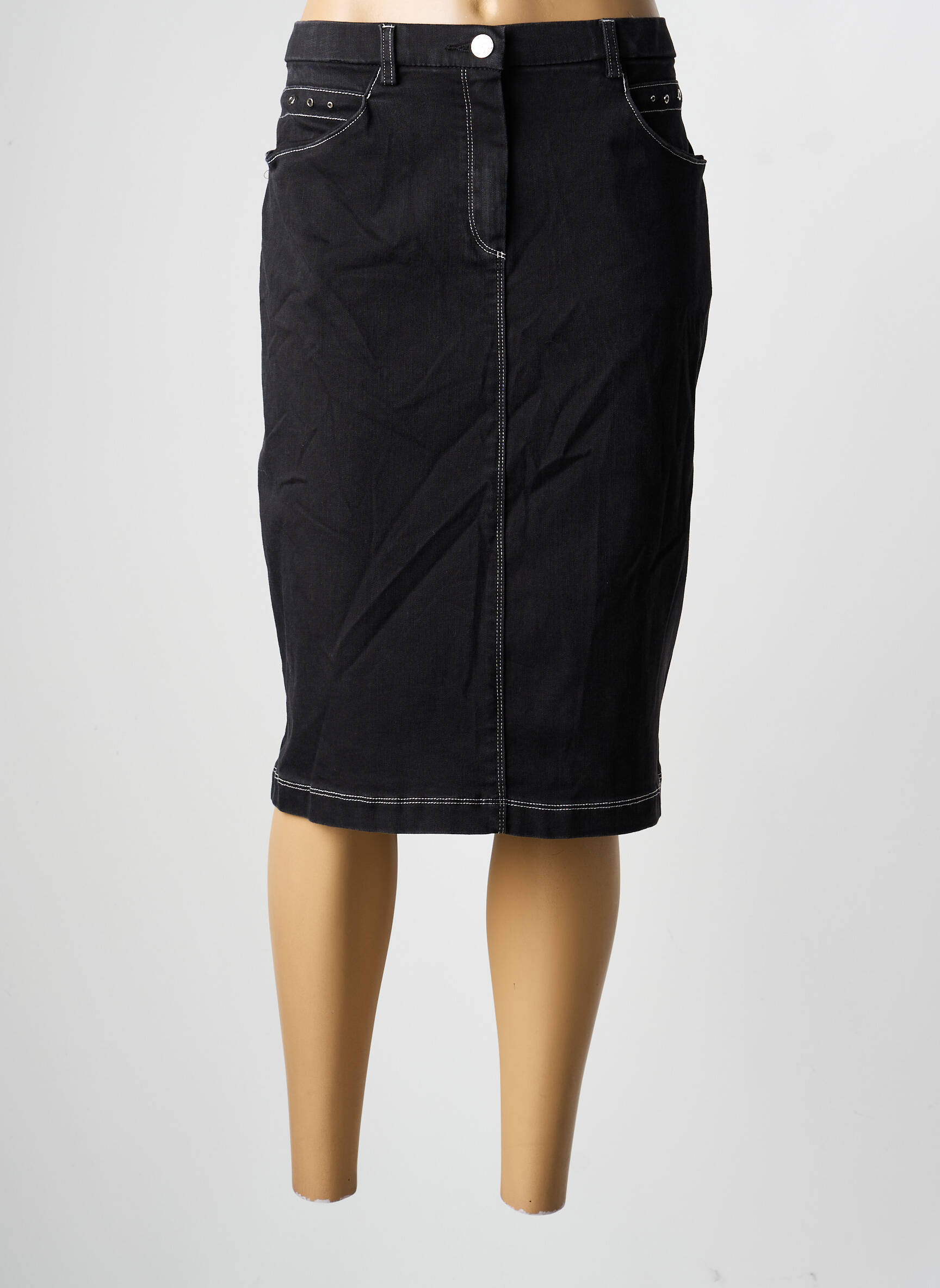 Jupe mi-longue coupe droite noir CHRISTINE LAURE femme