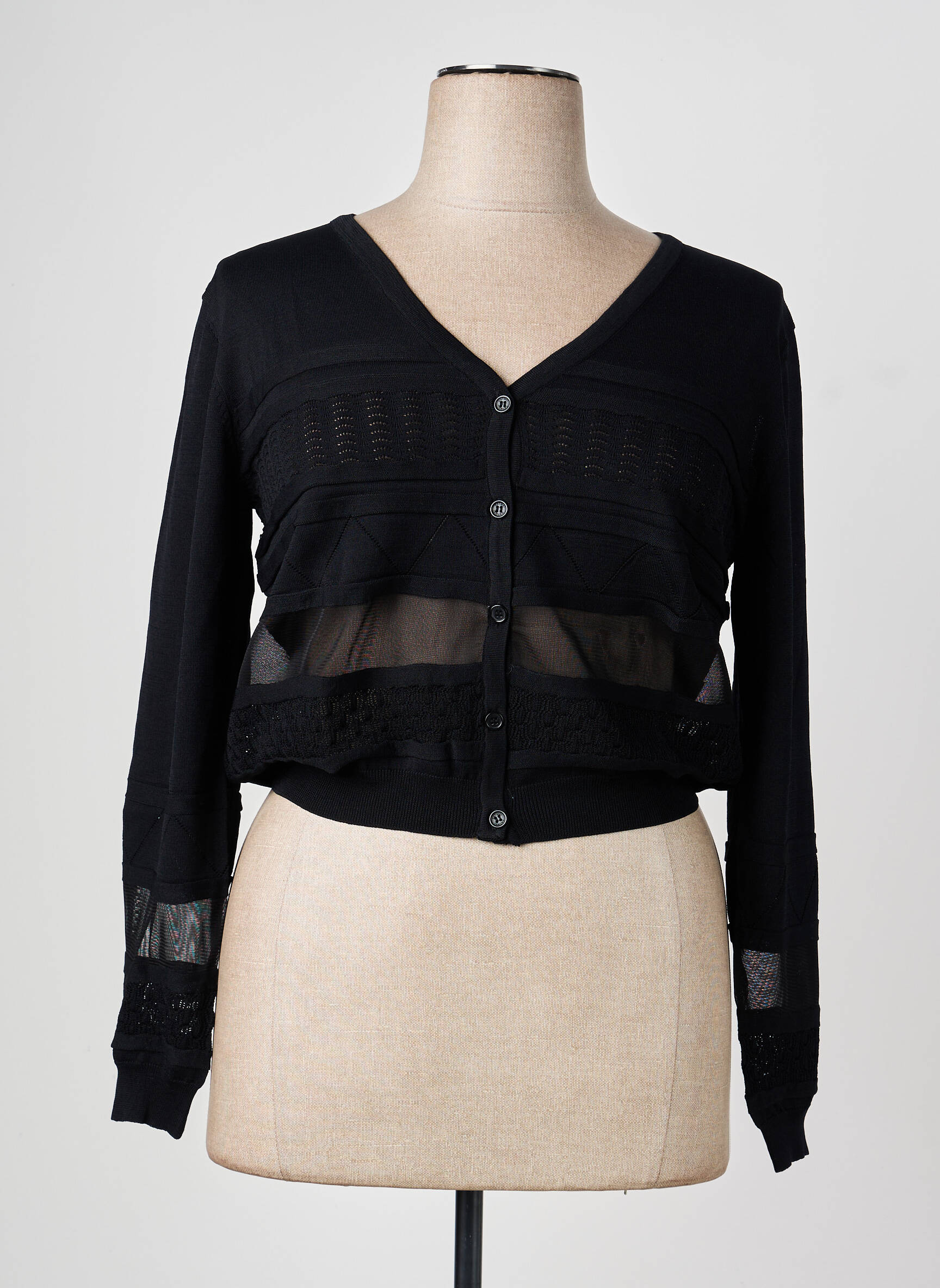 Gilet manches longues col rond noir KATMAI femme