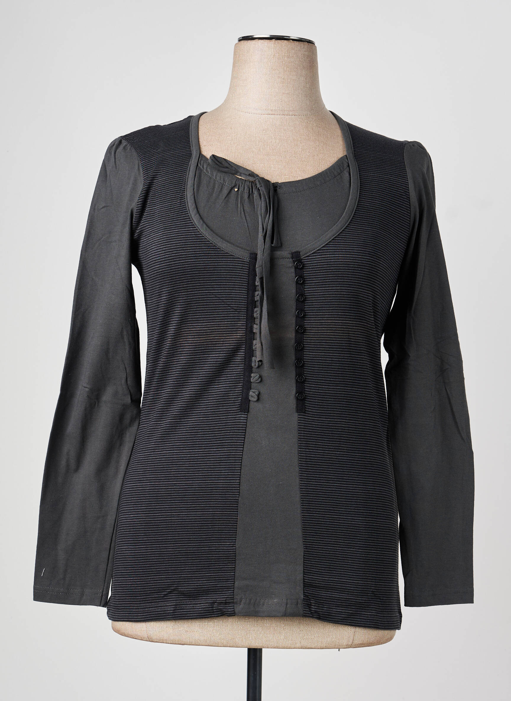 Top imprimé fantaisie manches longues noir KATMAI femme