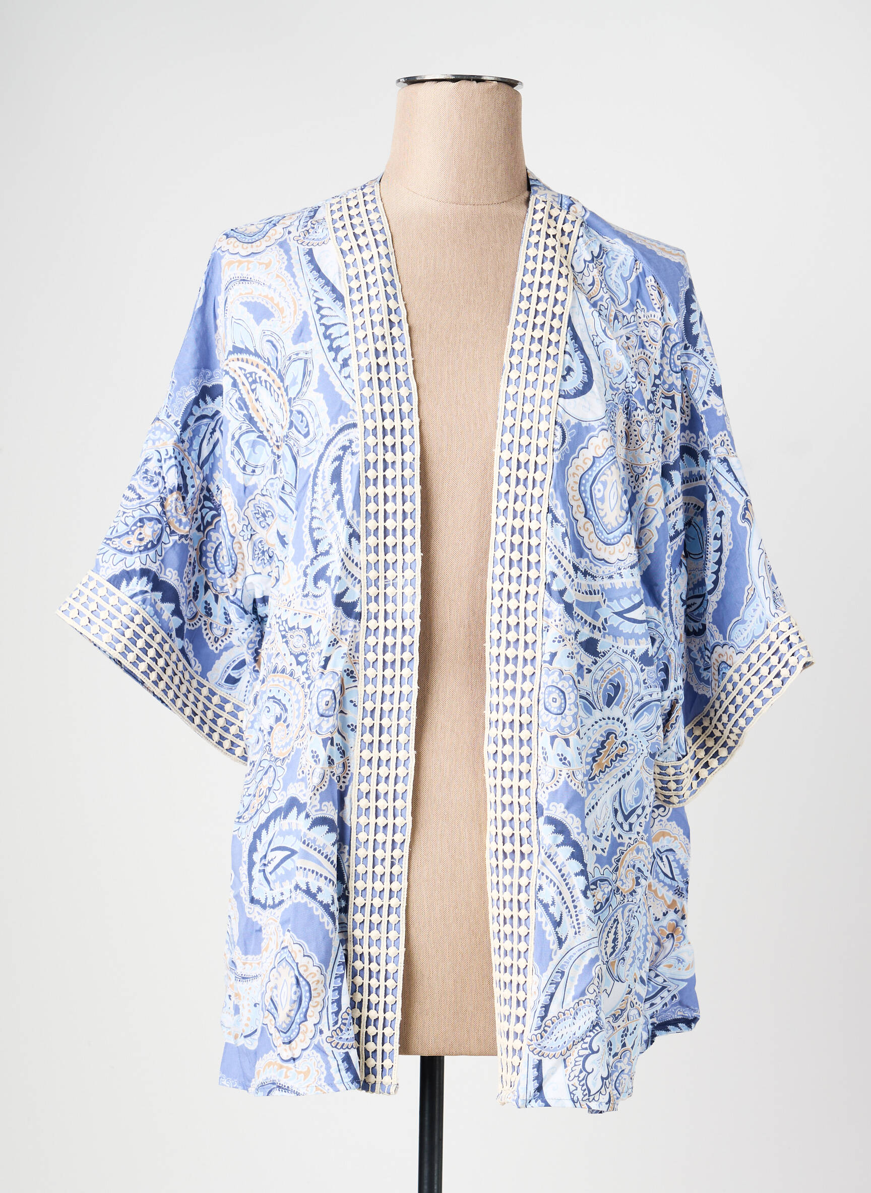 Veste kimono col v bleu OLSEN femme