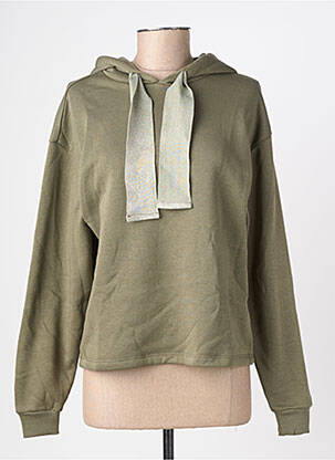 Sweat-shirt à capuche stretch manches longues vert PIECES femme