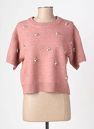 Pull tissage chiné manches courtes rose AN' GE femme