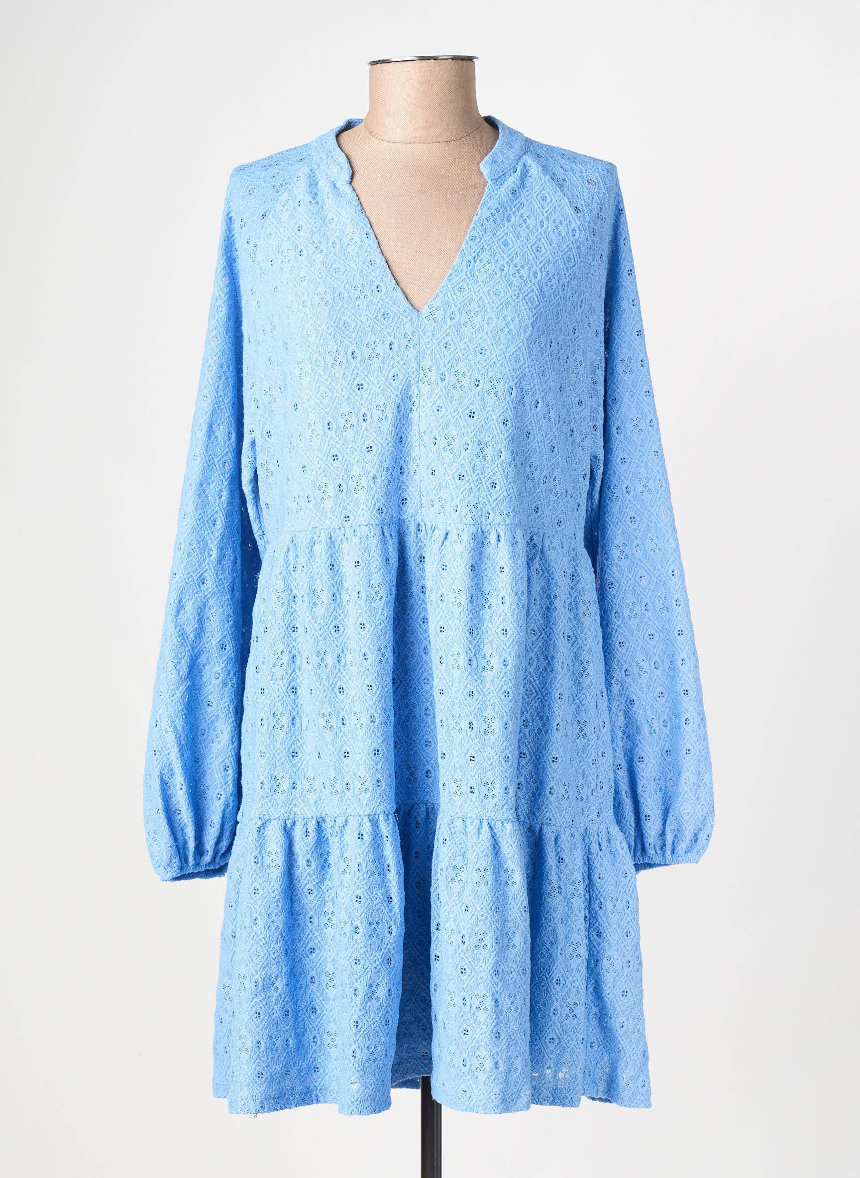 Robe mi-longue coupe fluide manches longues bleu OBJECT femme