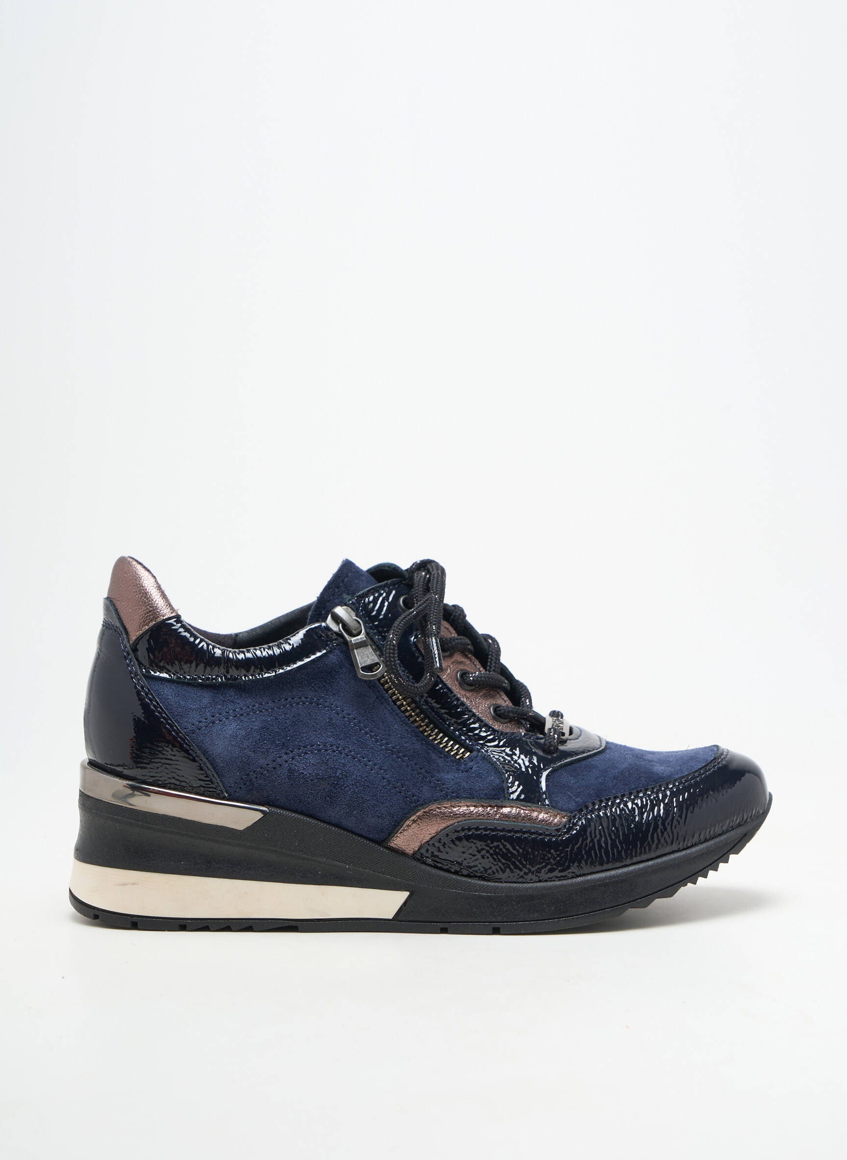 Baskets fermeture zip et lacets talon de 4 à 6cm bleu GEO-REINO femme