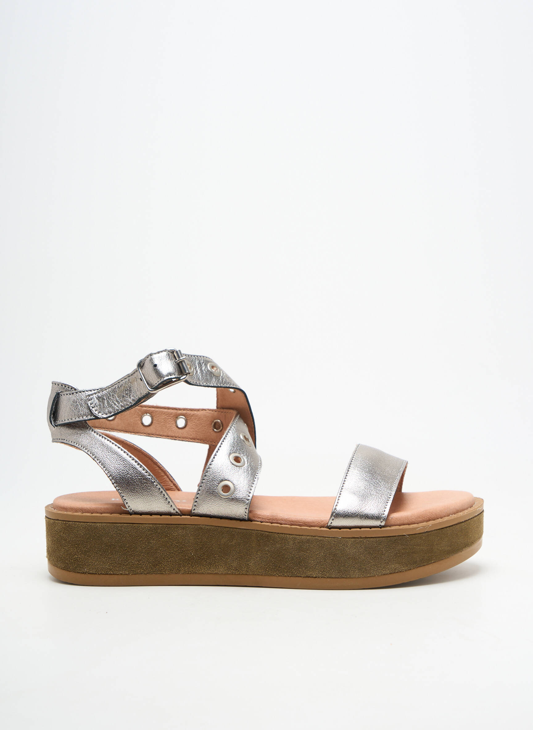 Sandales/nu pieds matière lisse talon de 4 à 6cm argent REGARD femme