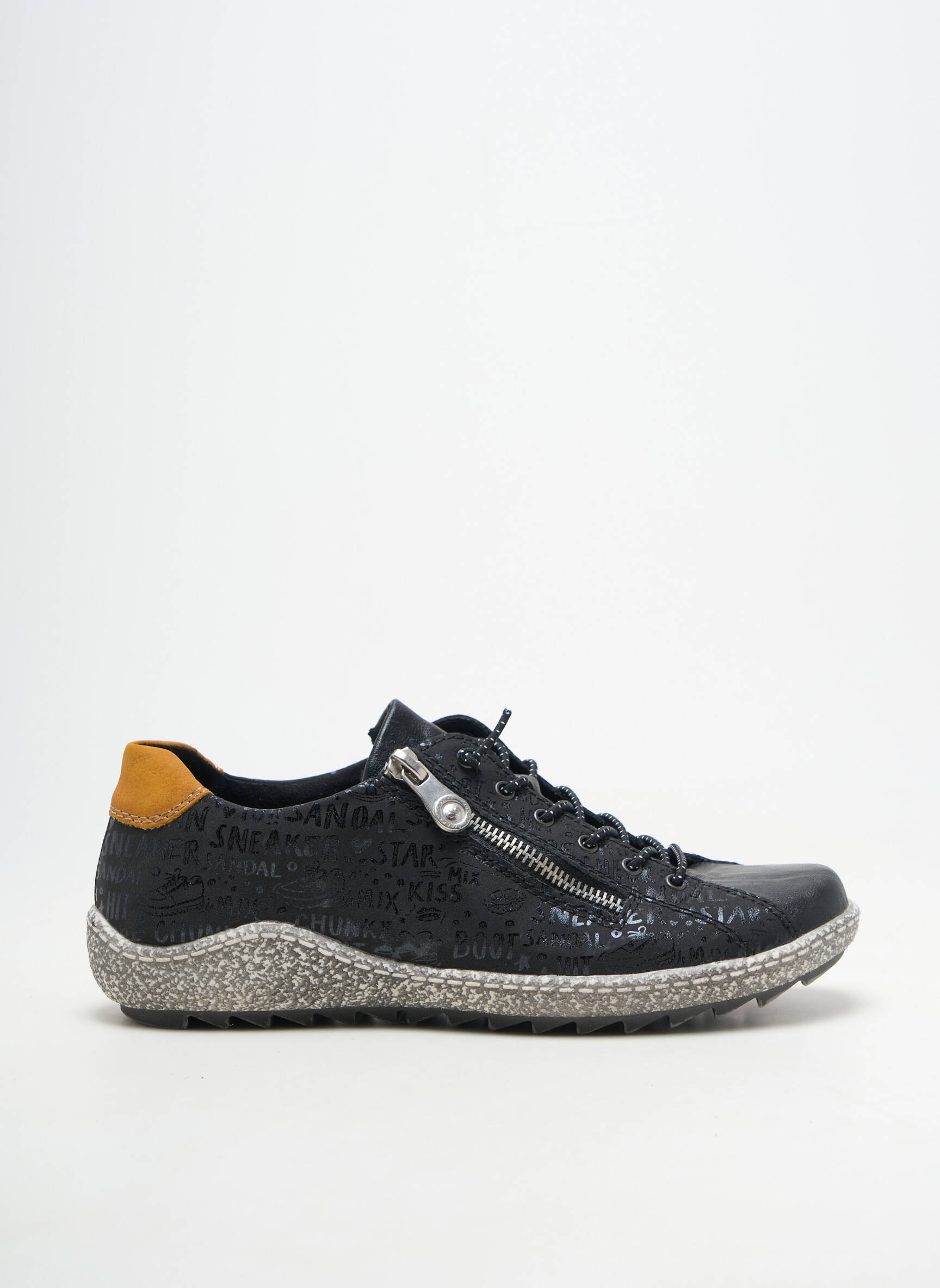 Baskets matière lisse talon plat jusqu'à 3cm noir RIEKER femme