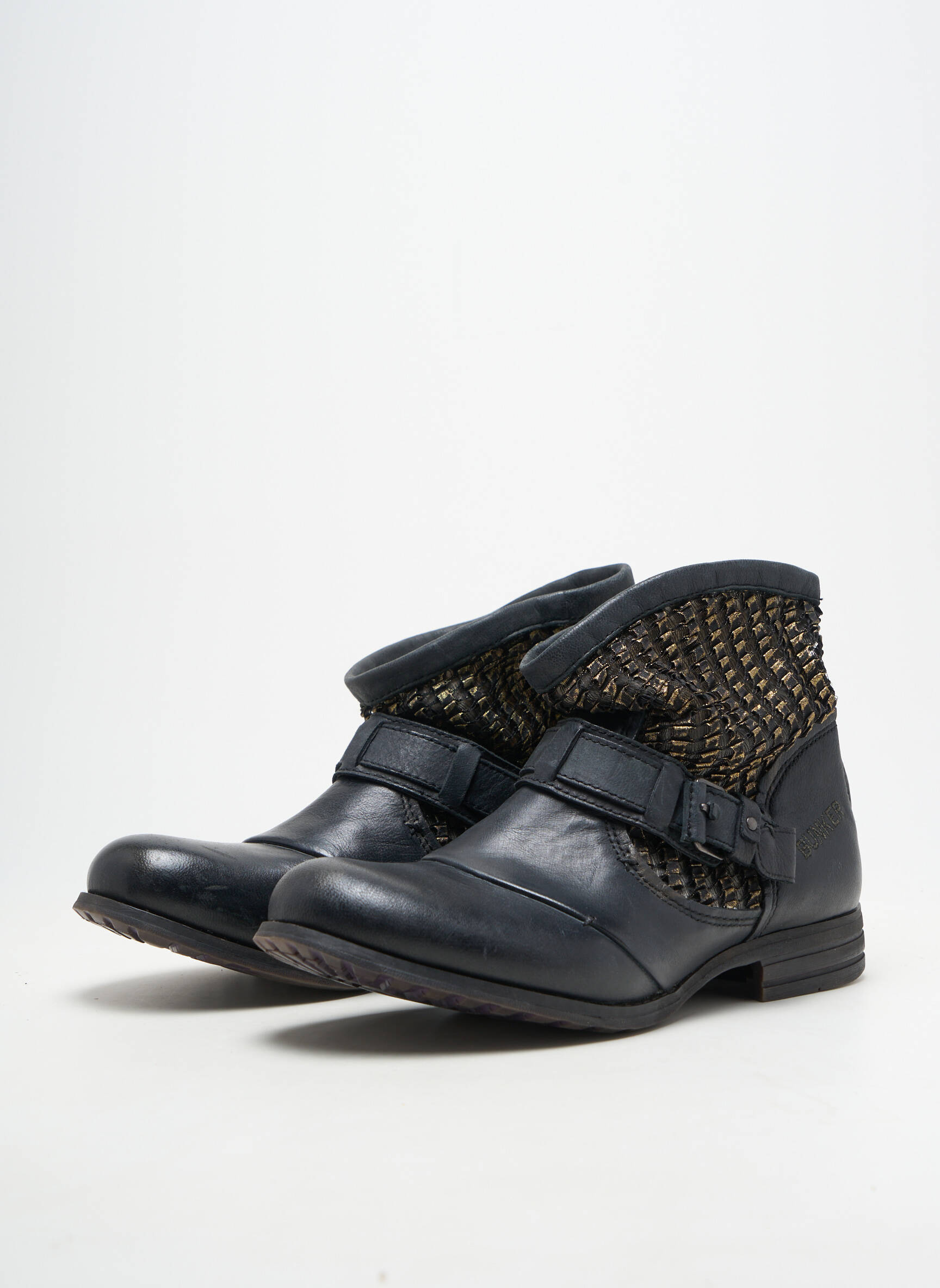 Bottines/boots matière lisse talon plat jusqu'à 3cm noir BUNKER femme