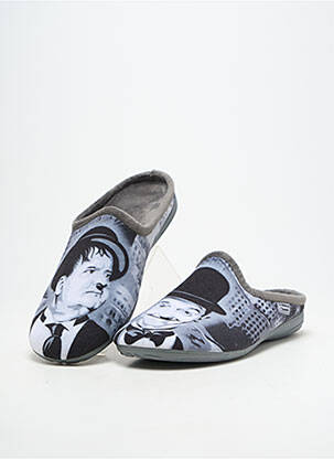 Chaussons/pantoufles tissage velours bout rond gris LA MAISON DE L'ESPADRILLE homme