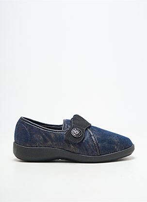 Chaussons/pantoufles fermeture scratch talon plat jusqu'à 3cm bleu FARGEOT femme