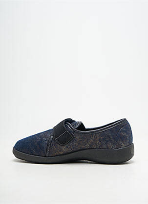 Chaussons/pantoufles fermeture scratch talon plat jusqu'à 3cm bleu FARGEOT femme