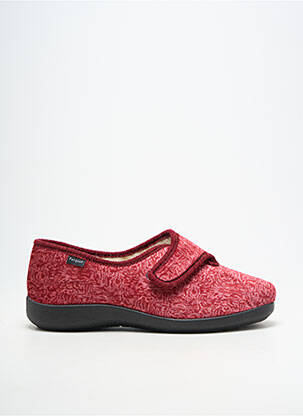 Chaussons/pantoufles fermeture scratch talon plat jusqu'à 3cm rouge FARGEOT femme