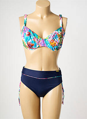 Maillot de bain 2 pièces stretch haut soutien-gorge balconnet bleu MISS CARAÏBES femme