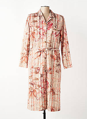 Robe longue imprimé fantaisie manches longues beige FRANCE RIVOIRE femme