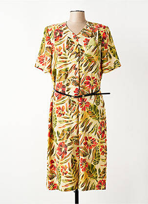 Robe mi-longue imprimé fleurs manches courtes jaune FRANCE RIVOIRE femme