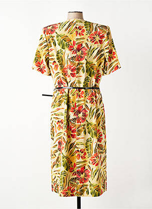 Robe mi-longue imprimé fleurs manches courtes jaune FRANCE RIVOIRE femme