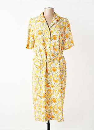 Robe mi-longue imprimé fleurs manches courtes jaune CHARLES LORENS femme