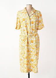 Robe mi-longue imprimé fleurs manches courtes jaune CHARLES LORENS femme