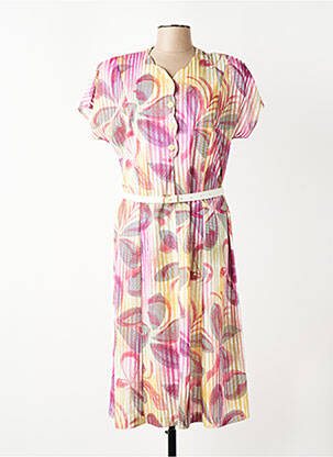 Robe mi-longue imprimé fleurs manches courtes violet FRANCE RIVOIRE femme