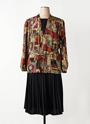 Robe mi-longue imprimé fantaisie manches longues noir FRANCE RIVOIRE femme