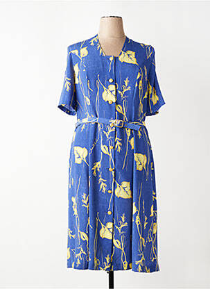 Robe mi-longue imprimé fleurs manches courtes bleu FRANCE RIVOIRE femme