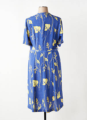 Robe mi-longue imprimé fleurs manches courtes bleu FRANCE RIVOIRE femme
