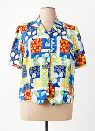 Chemisier imprimé fleurs manches courtes bleu FRANCE RIVOIRE femme