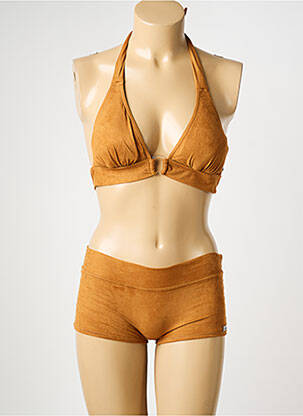 Maillot de bain 2 pièces fermeture liens à nouer haut soutien-gorge avec mousse de rembourrage amovible marron MISS CARAÏBES femme