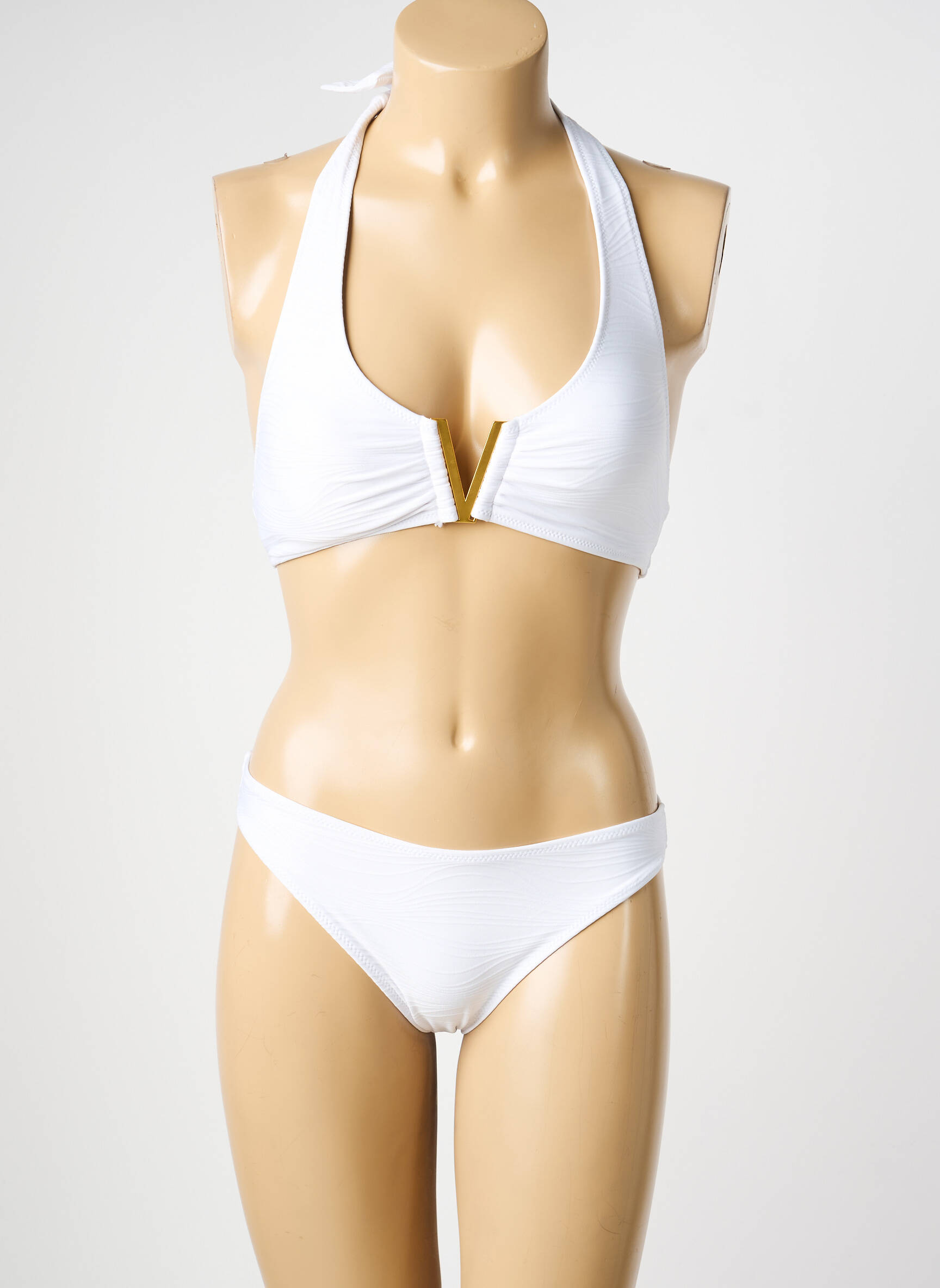Maillot de bain 2 pièces stretch haut soutien-gorge avec mousse de rembourrage amovible blanc ADMAS femme