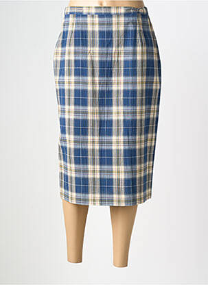Jupe mi-longue taille à pinces bleu MANADOUR femme