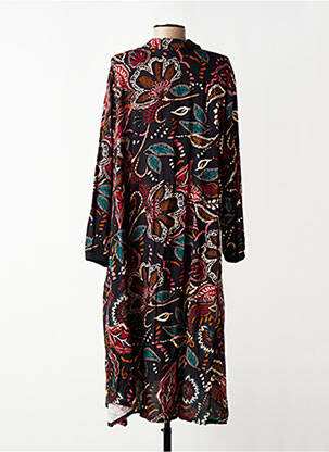 Robe mi-longue imprimé fleurs manches longues noir FRANCK ANNA femme