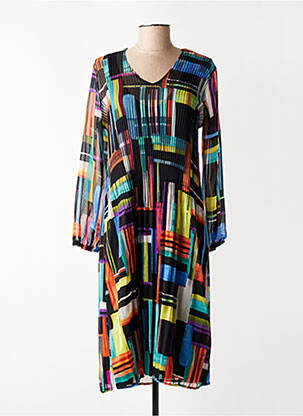 Robe mi-longue coupe fluide manches longues noir FRANCK ANNA femme