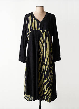 Robe mi-longue tissage crêpe manches longues noir FRANCK ANNA femme