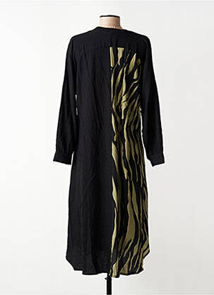 Robe mi-longue tissage crêpe manches longues noir FRANCK ANNA femme