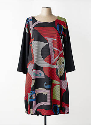 Robe mi-longue manches longues manches longues noir FRANCK ANNA femme