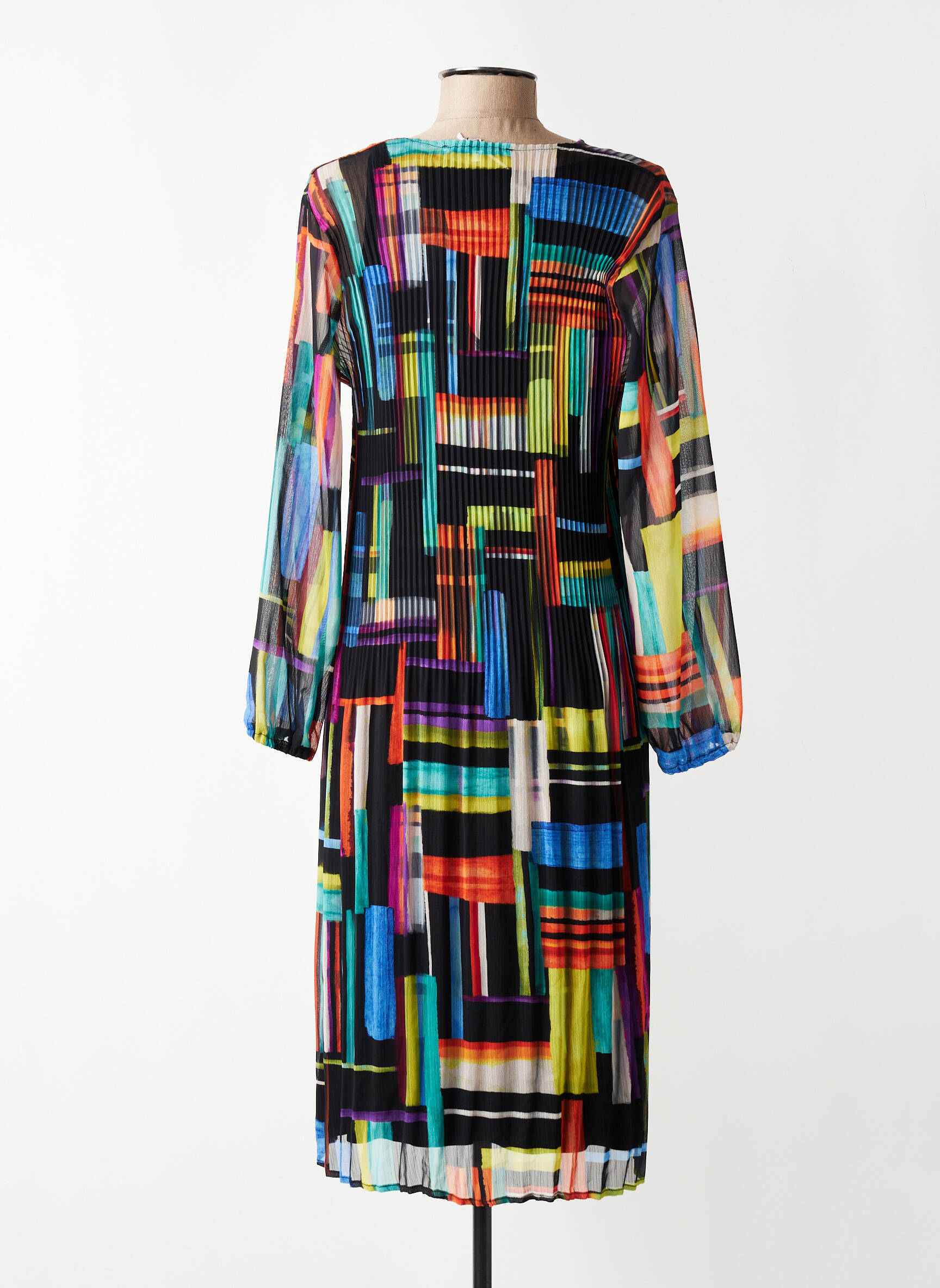 Robe mi-longue coupe fluide manches longues noir FRANCK ANNA femme