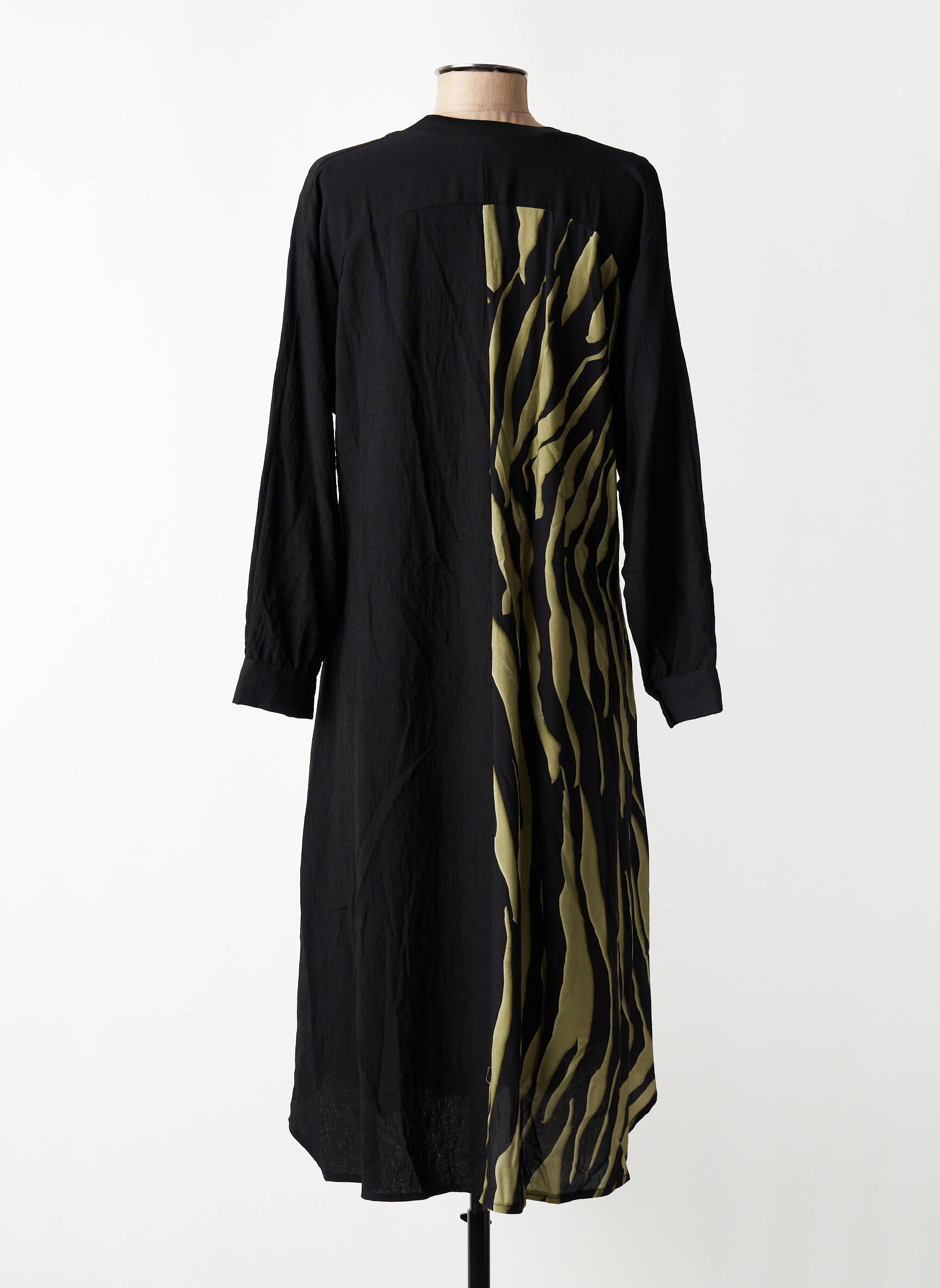 Robe mi-longue tissage crêpe manches longues noir FRANCK ANNA femme