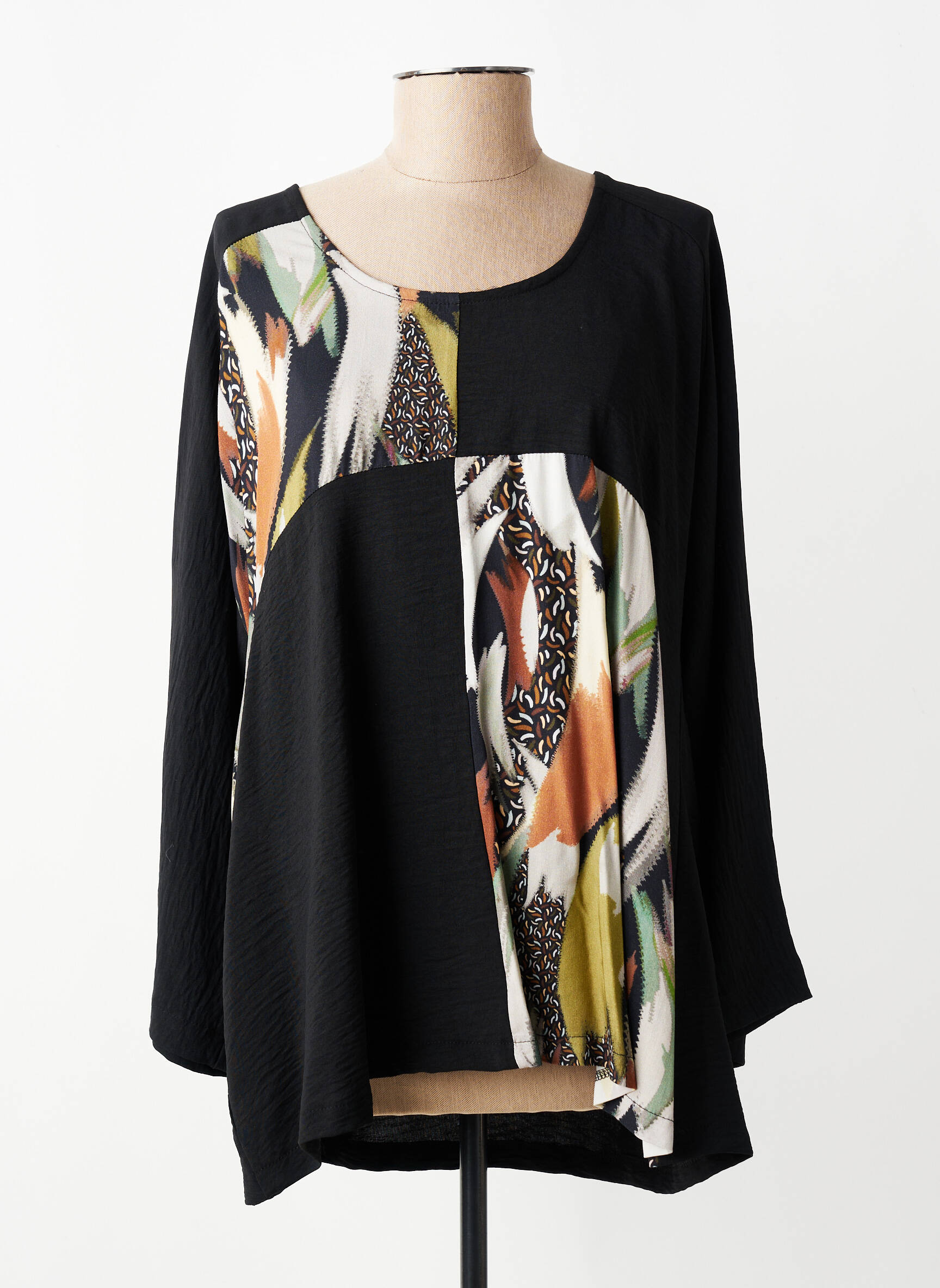 Tunique manches longues tissage crêpe noir FRANCK ANNA femme