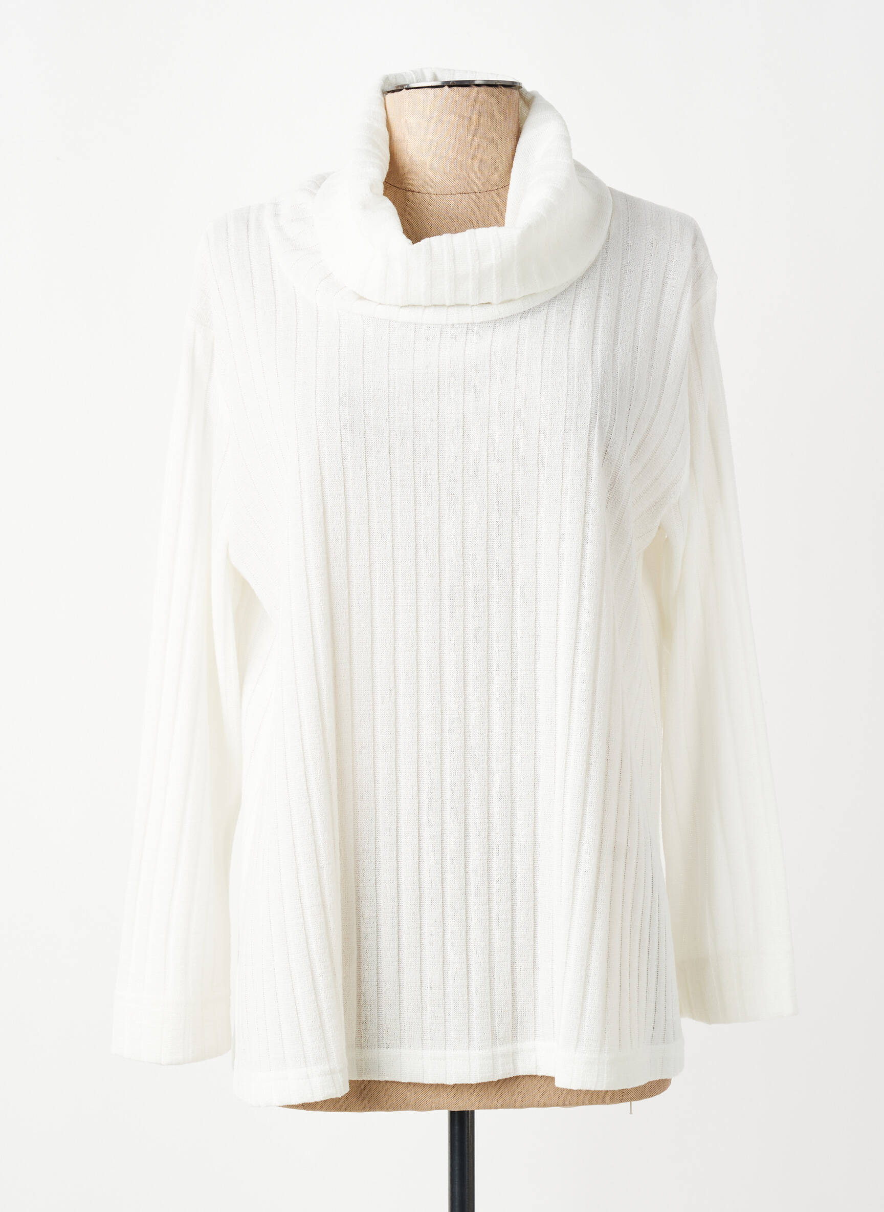 Pull col roulé coupe droite manches longues blanc FRANCK ANNA femme