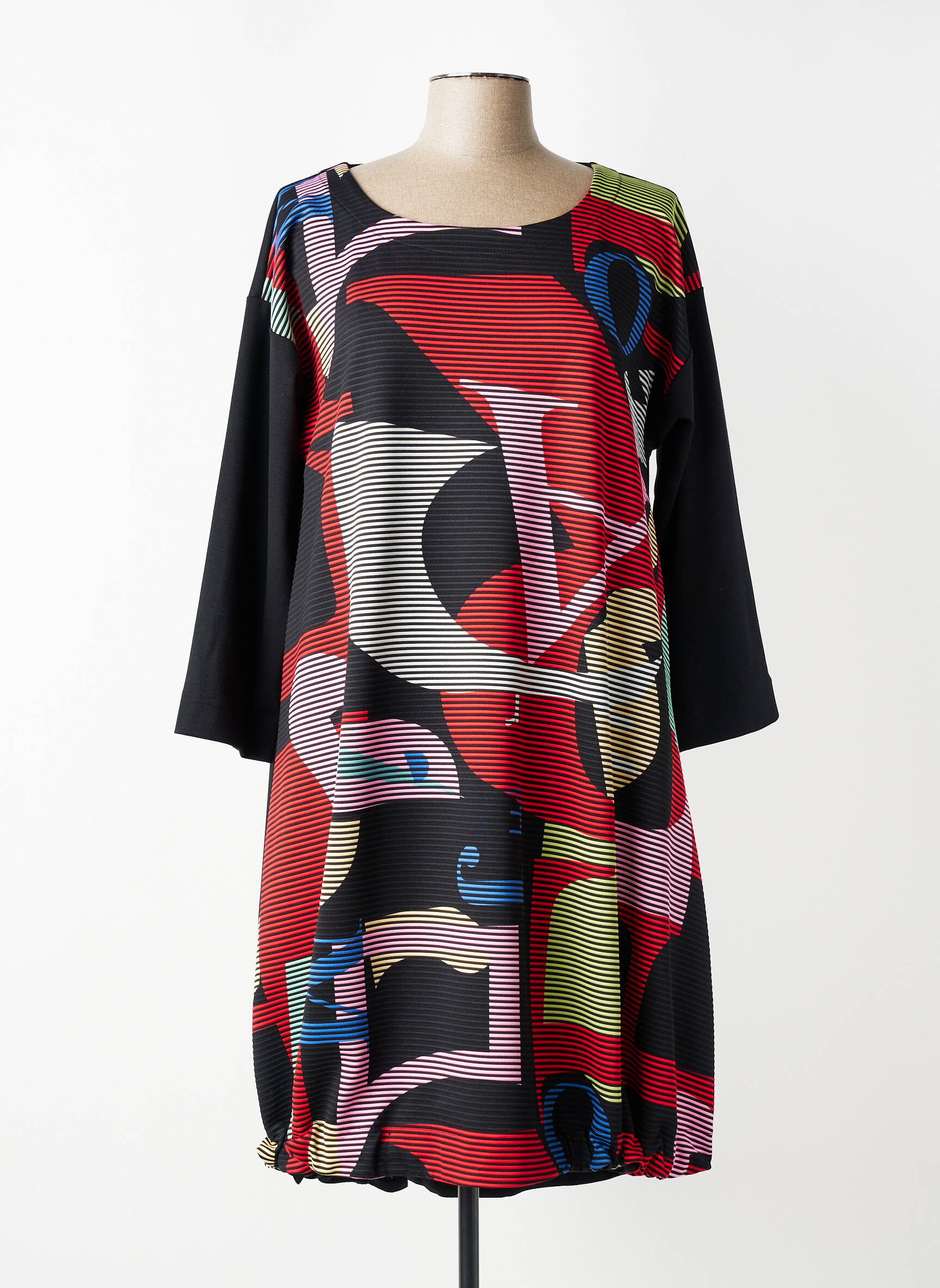 Robe mi-longue manches longues manches longues noir FRANCK ANNA femme