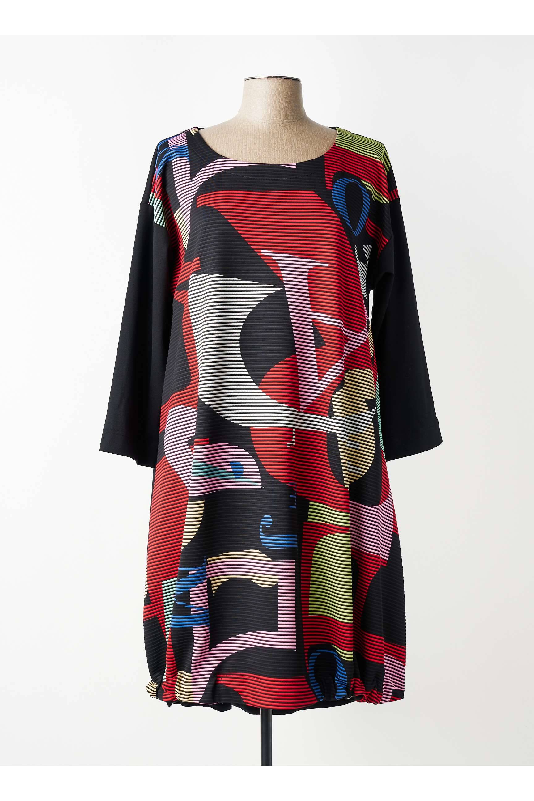 Robe mi-longue manches longues manches longues noir FRANCK ANNA femme