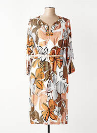 Robe mi-longue imprimé fleurs manches 3/4 orange GREGORY PAT femme
