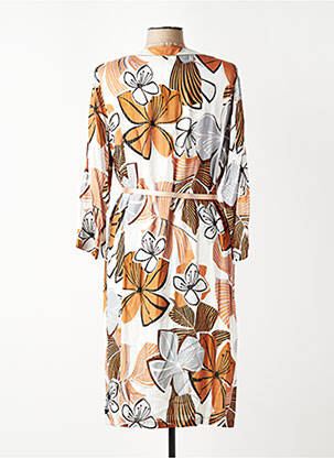 Robe mi-longue imprimé fleurs manches 3/4 orange GREGORY PAT femme