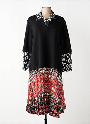 Robe mi-longue imprimé fantaisie manches longues noir FRANCK ANNA femme