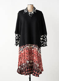 Robe mi-longue imprimé fantaisie manches longues noir FRANCK ANNA femme