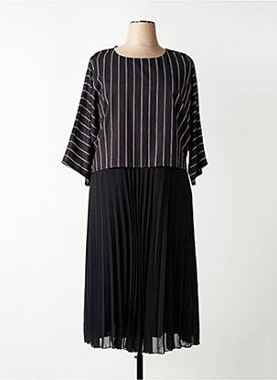 Robe longue tissage popeline manches 3/4 noir IMPULSION femme