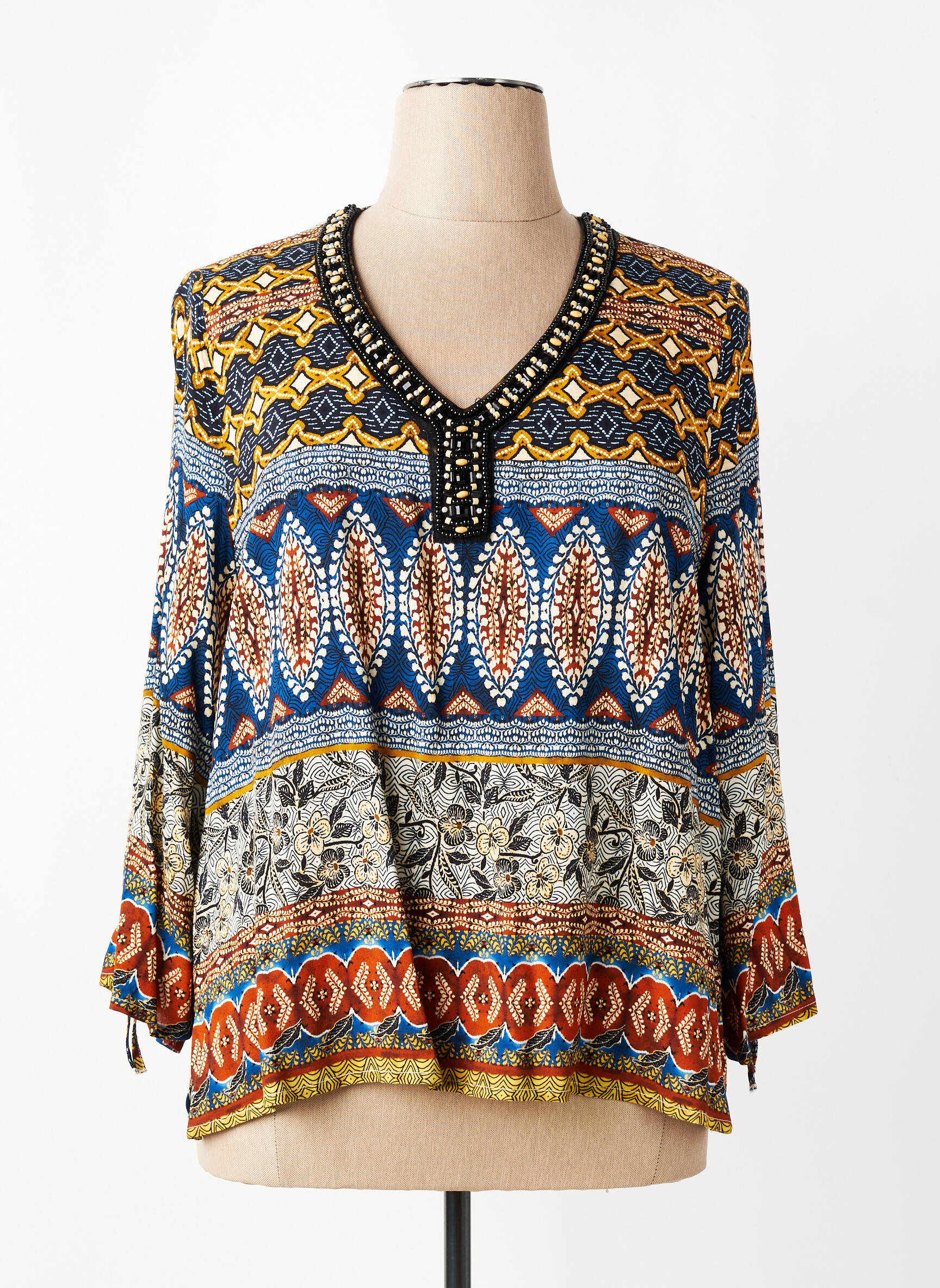 Blouse manches 3/4 manches 3/4 bleu PAUSE CAFE femme