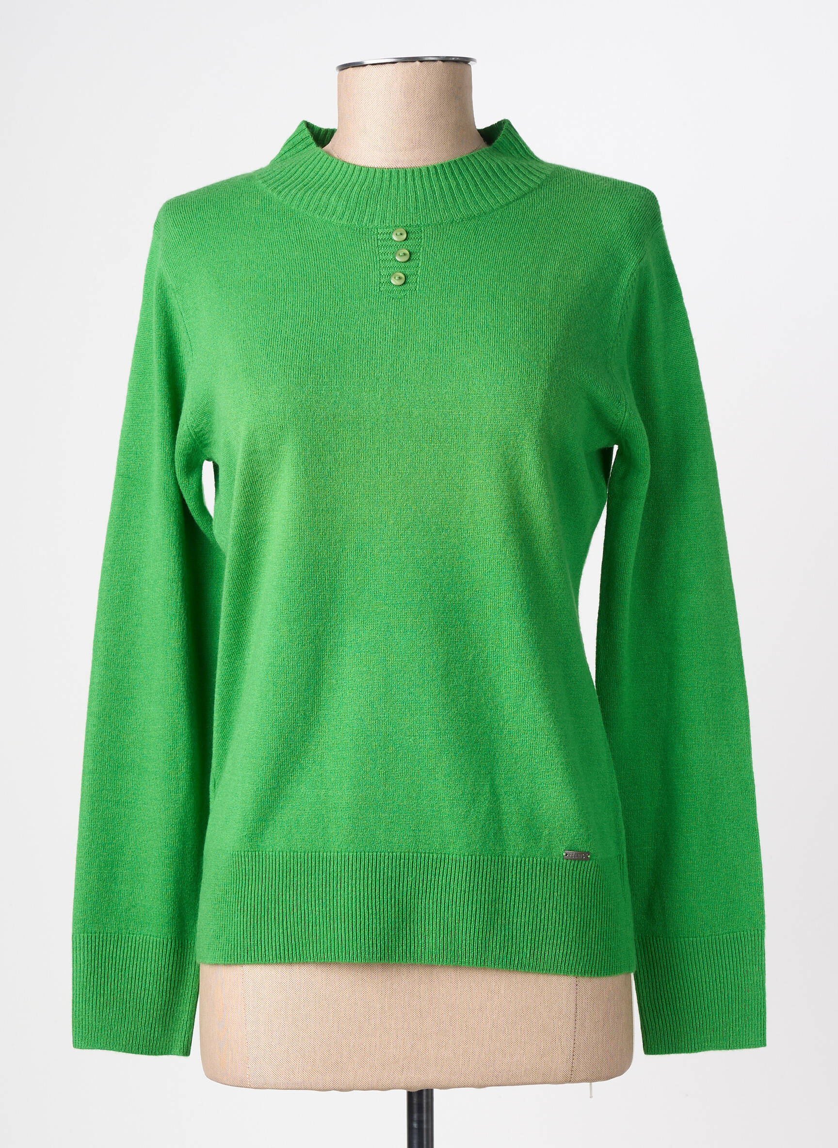 Pull coupe cintrée manches longues vert FELINO femme