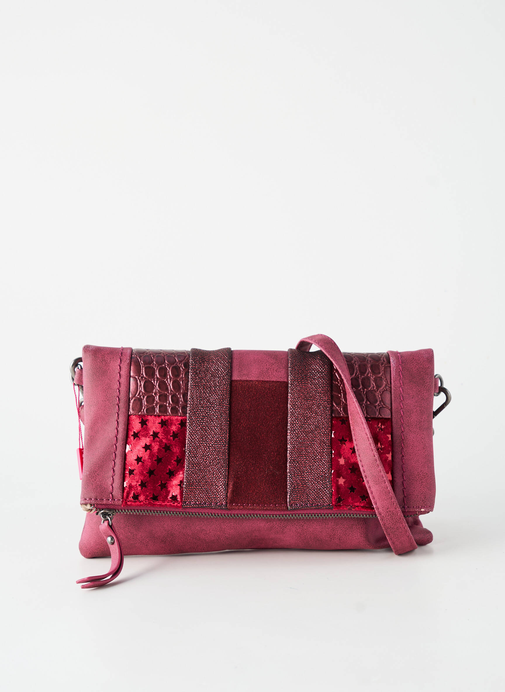 Sac multipoches forme rectangulaire rouge FUCHSIA femme