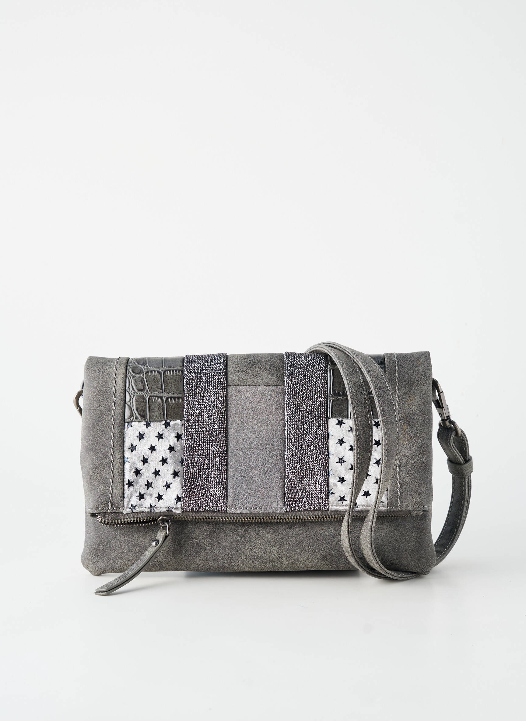 Sac multipoches forme rectangulaire gris FUCHSIA femme